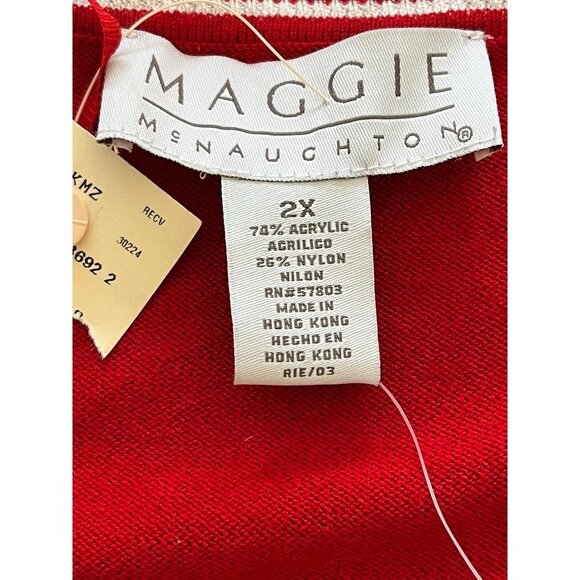 NWT Maggie McNaughton Riviera 2X Red Combo Sweater With White Stripes - Picture 5 of 8